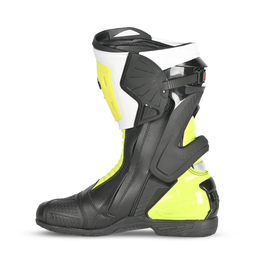 BELA - Turbo Track Racing Motorcycle Boots - Black White Yellow Flou