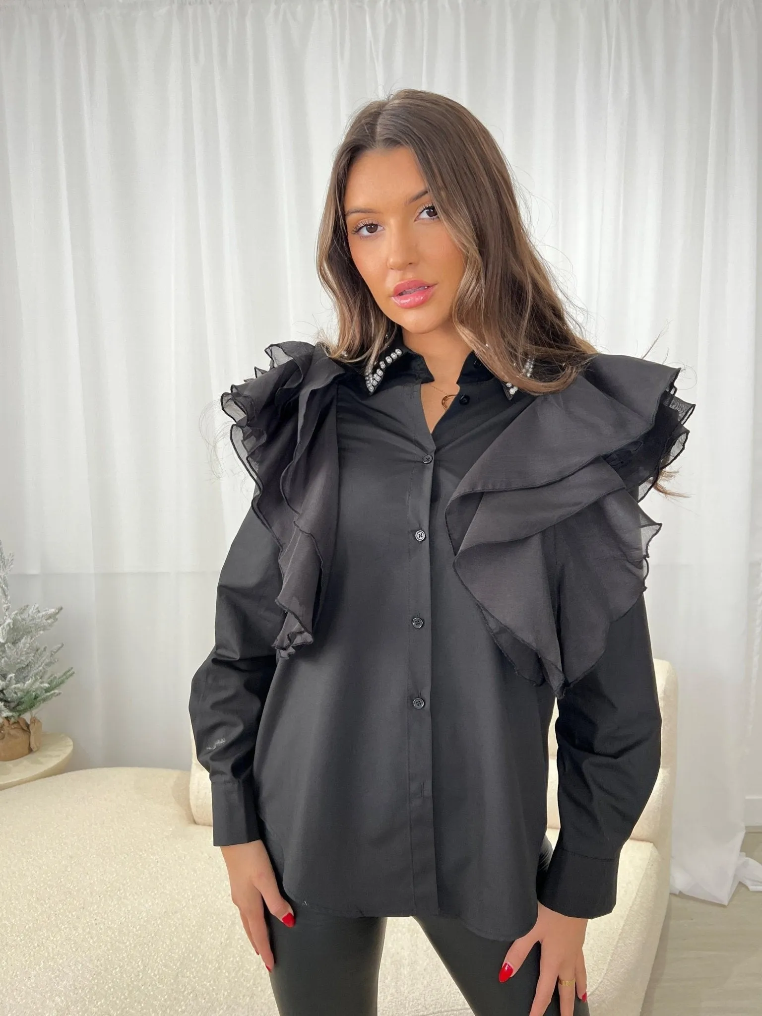 Black Frill Shoulder Shirt