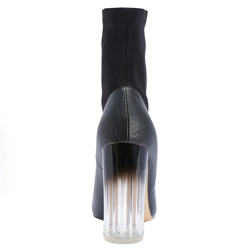 Block Heel Perspex Ankle Sock Boot