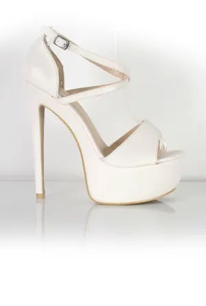 Clarie White Strappy PU Heels