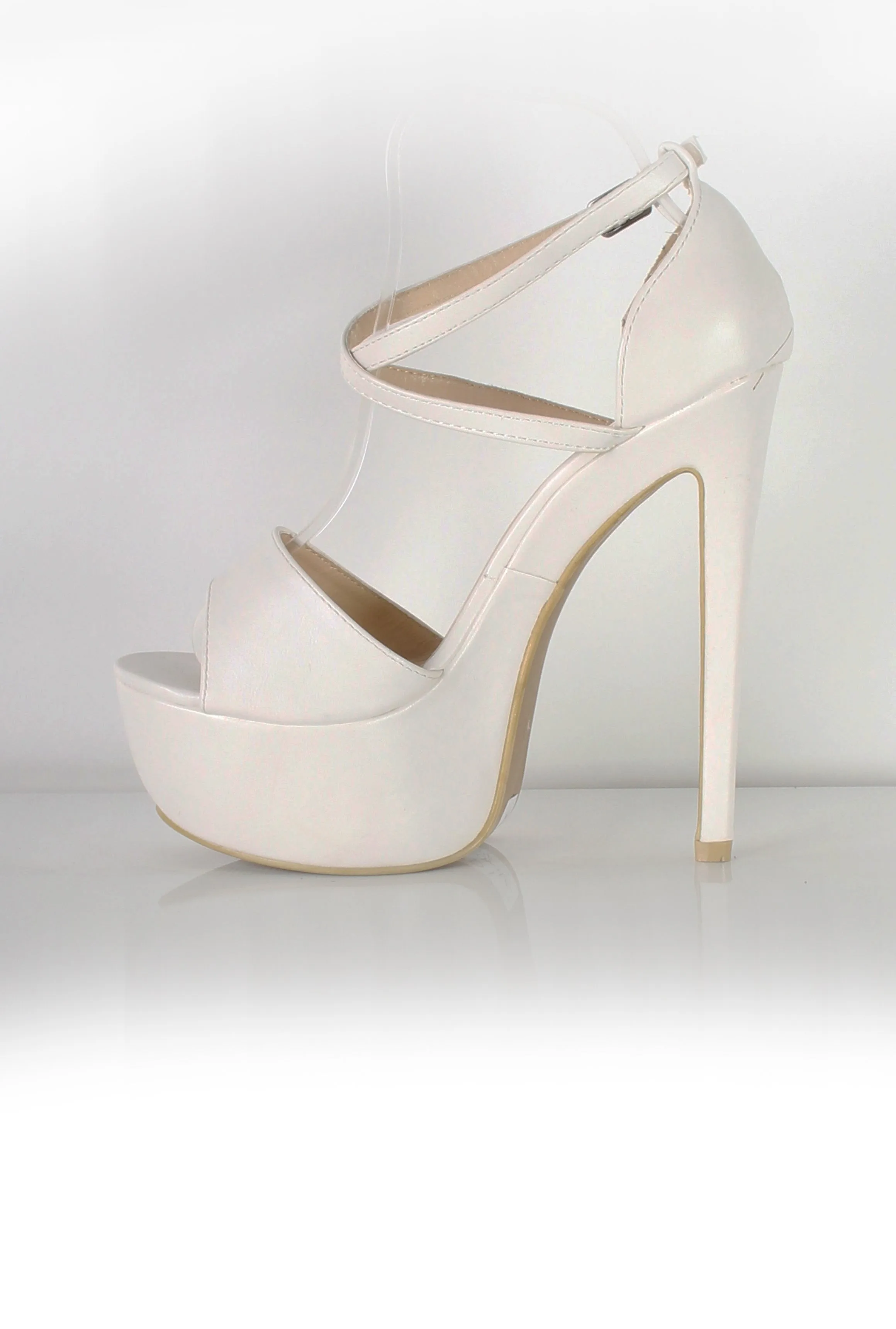 Clarie White Strappy PU Heels