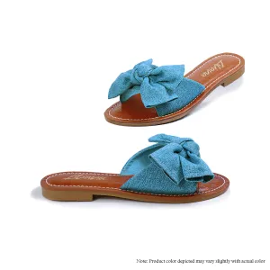 CLARISSA-1 CROC FOOTBED BOW SANDAL - BLUE