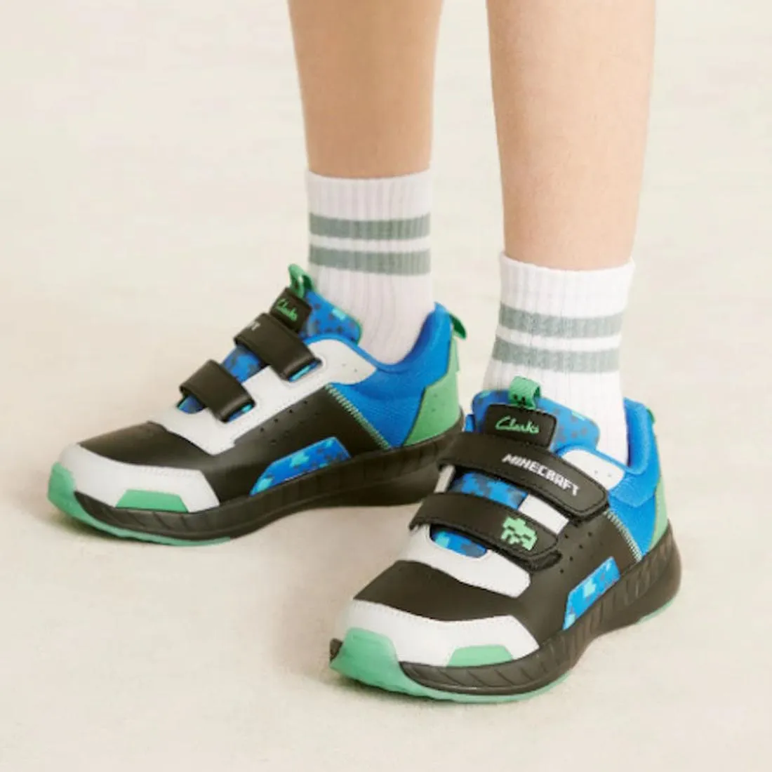 Clarks Hendy Charcoal/Blue/Green Minecraft Trainer Shoes