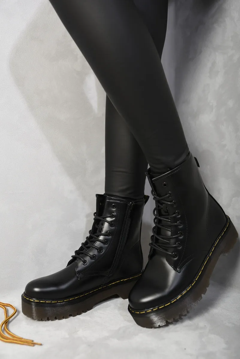 Combat Lace Up Side Zip Platform Chunky Boots