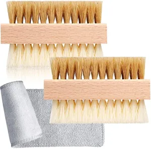 Dual Sided Sneaker Shoe Cleaner Brush Set Boar and Plastic Bristles with Microfiber Cloth