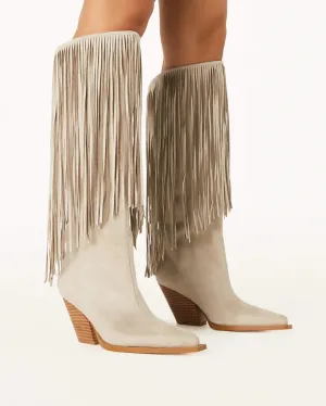 Evette Tassel Cowboy Boot | Cream Suede