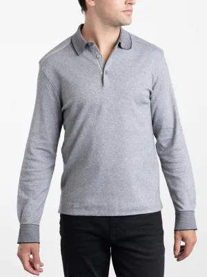 Grey Textured Long-Sleeve Polo