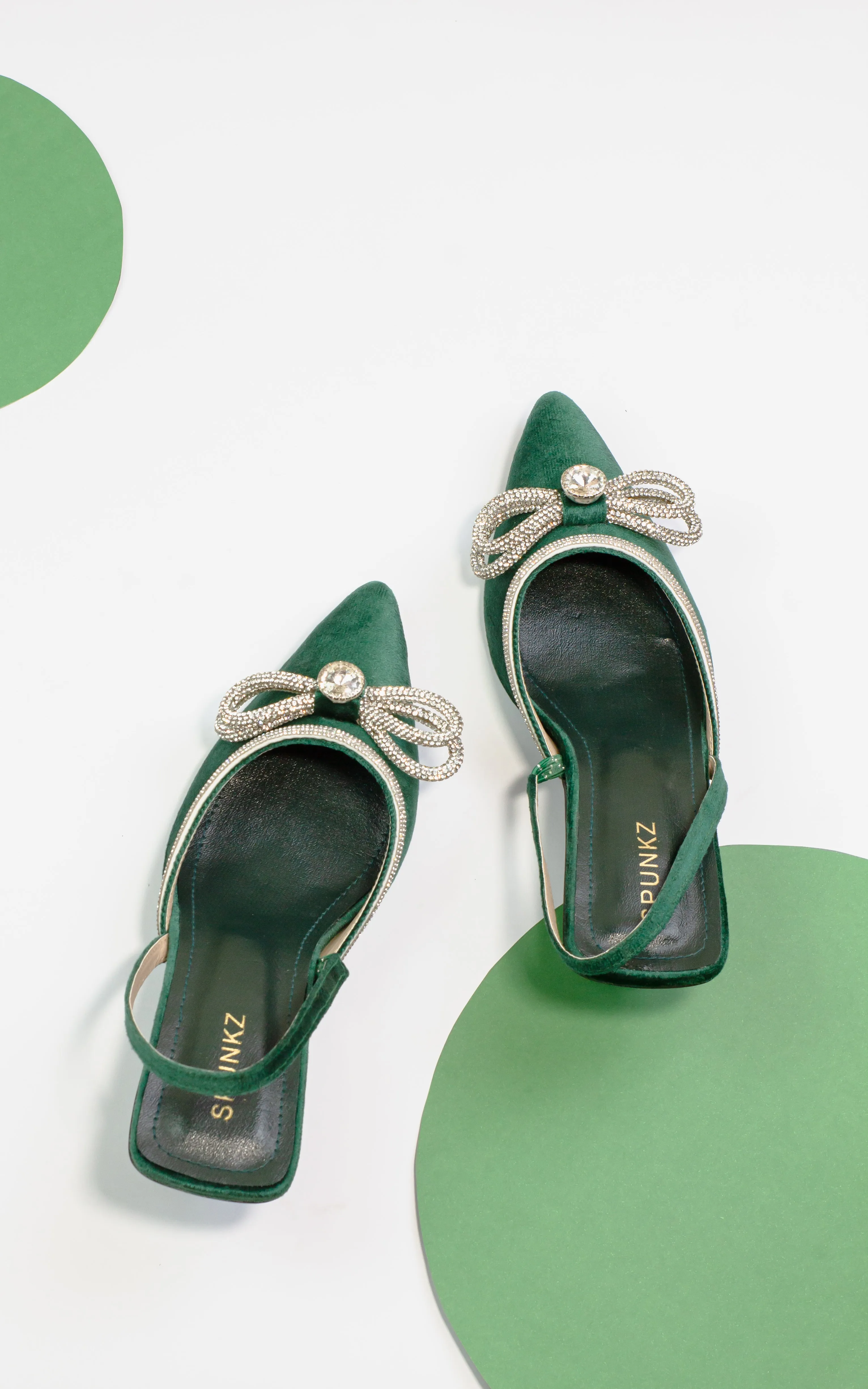 Jade Green Crystal Diamond Mesh Bowknot Diamante Heel