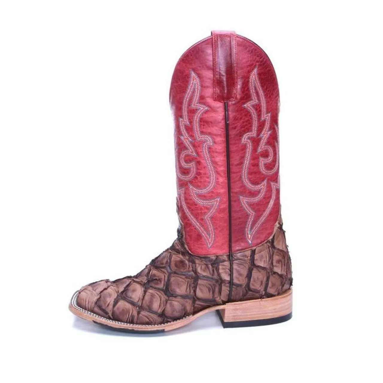 Macie Bean Women's Distressed Brown Big Bass Red Top Boots