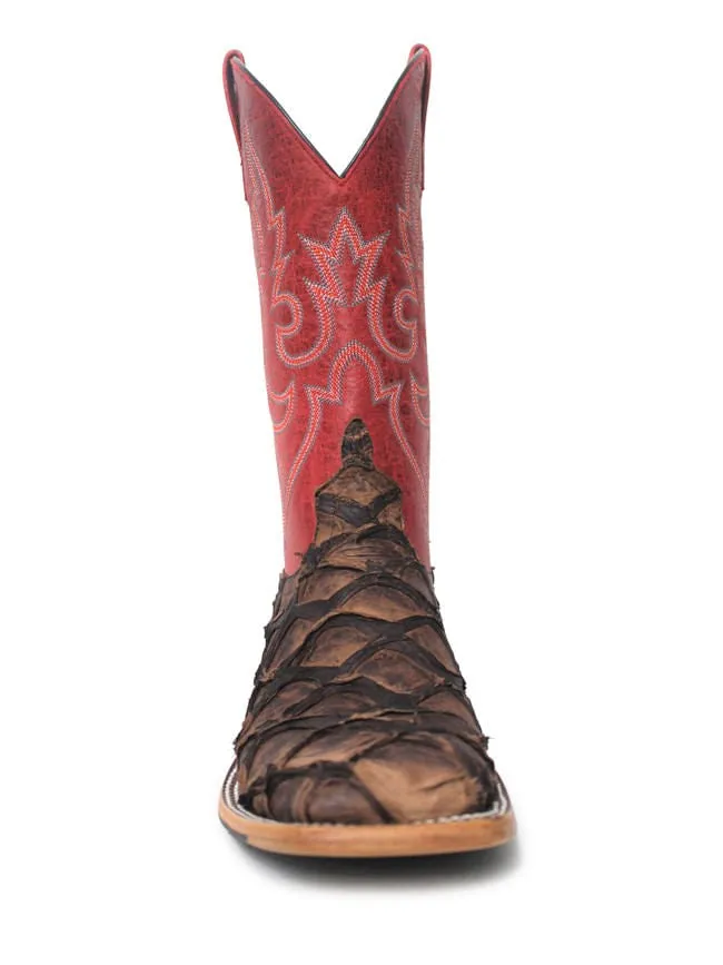 Macie Bean Women's Distressed Brown Big Bass Red Top Boots