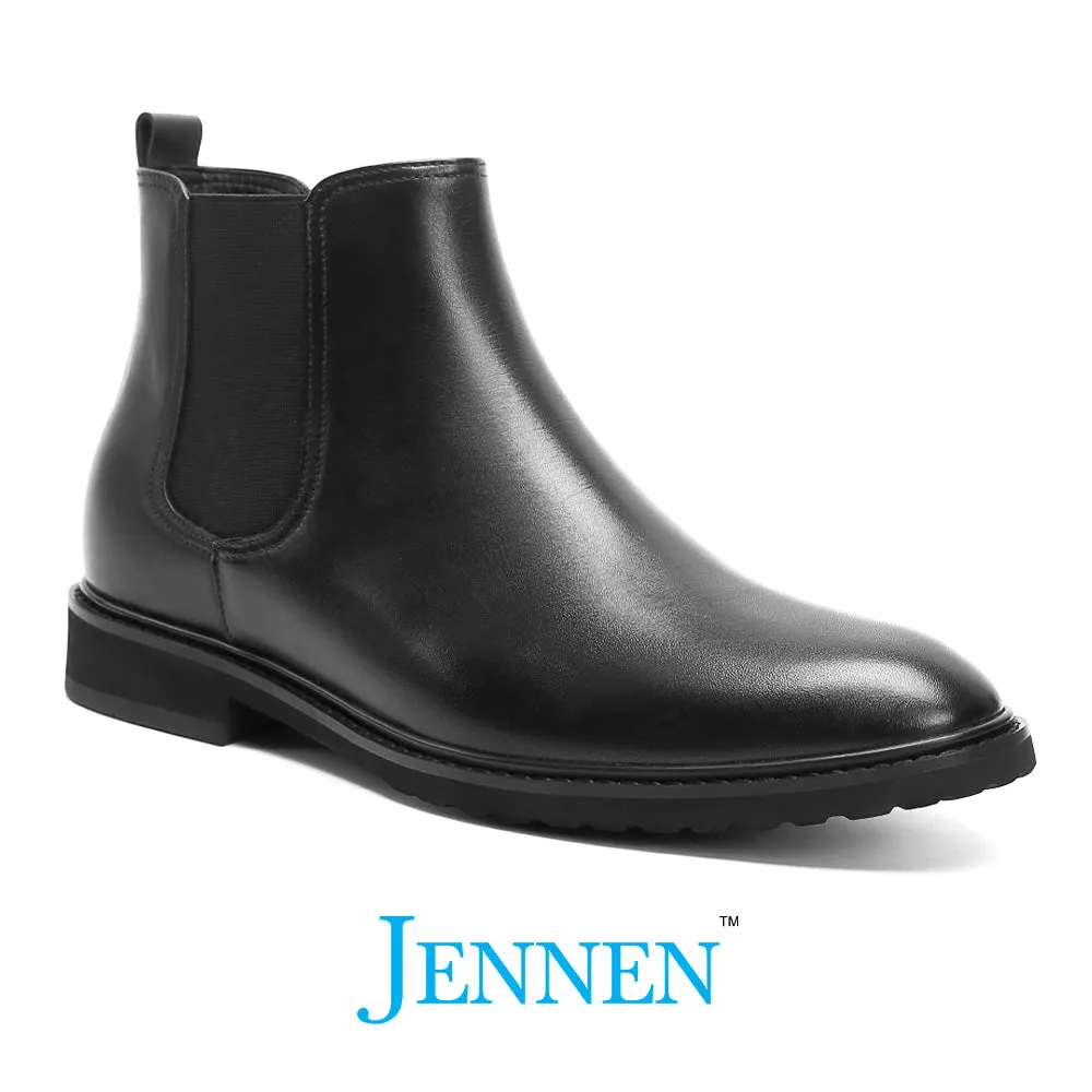 Mr. Tognetti 7cm | 2.8 inches All-Black Leather Height Increasing Boots