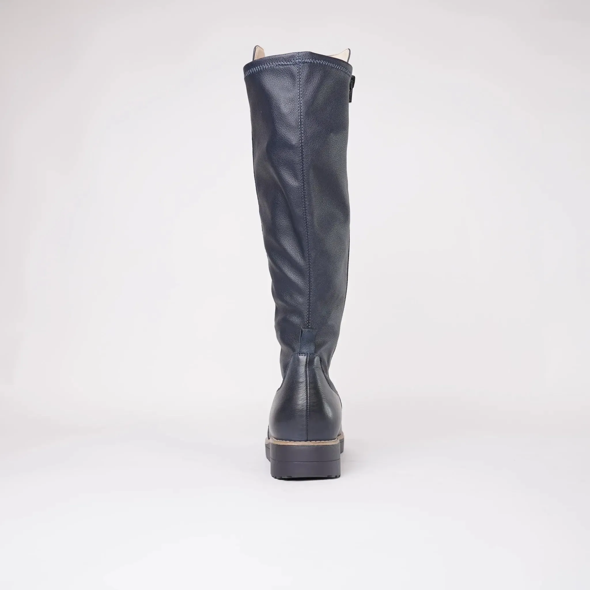 Oletta Navy Leather Knee High Boots