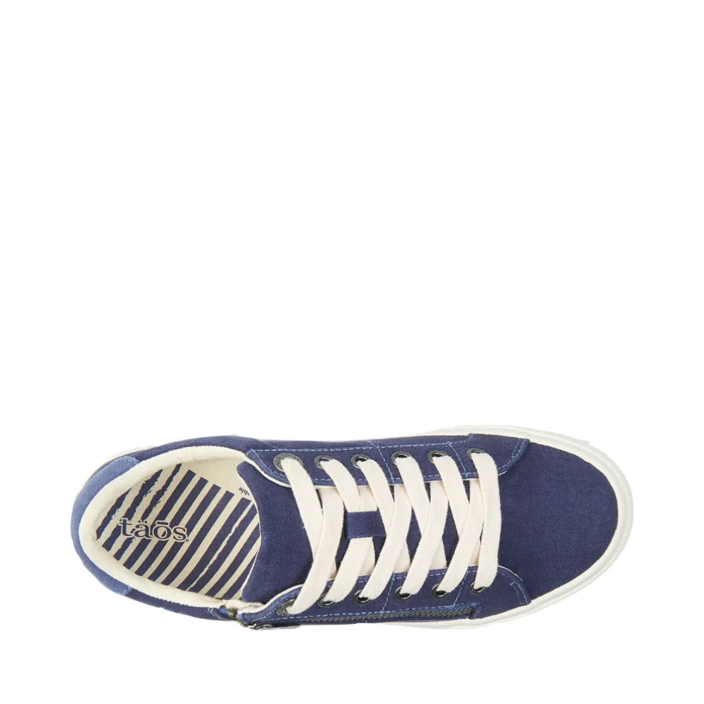 Taos Women's Z Soul Side Zip Canvas Lace Sneaker in Blue Indigo