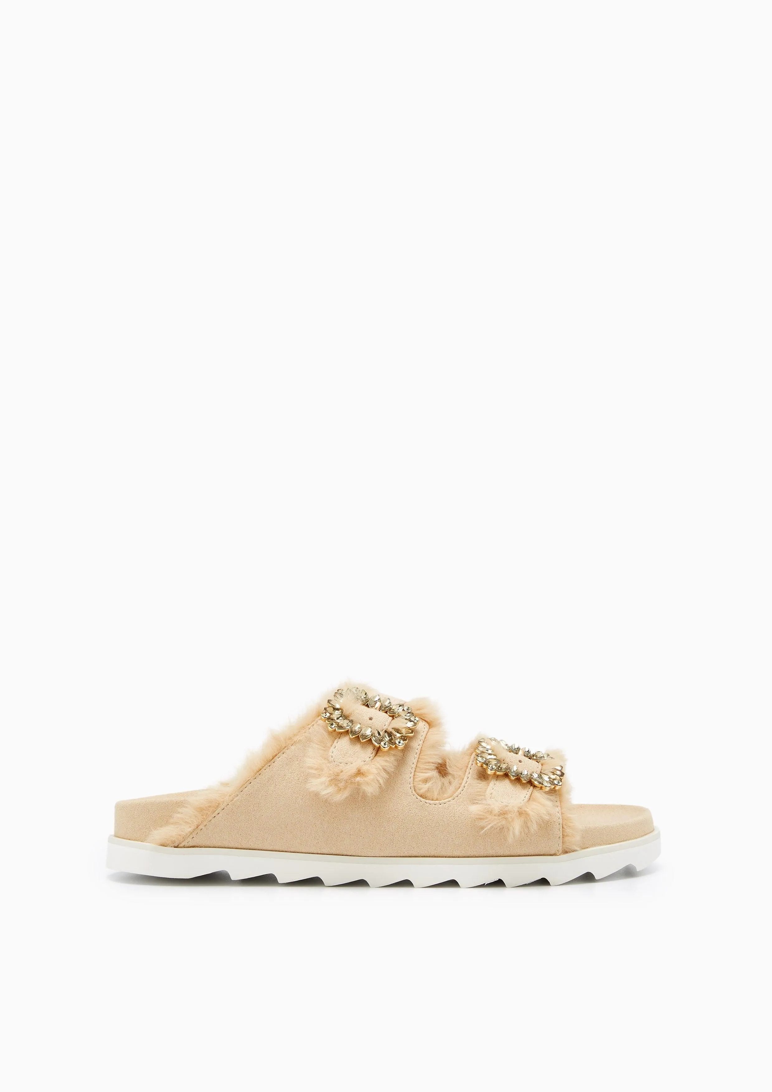 Veeni Furry Flat Sandals Beige