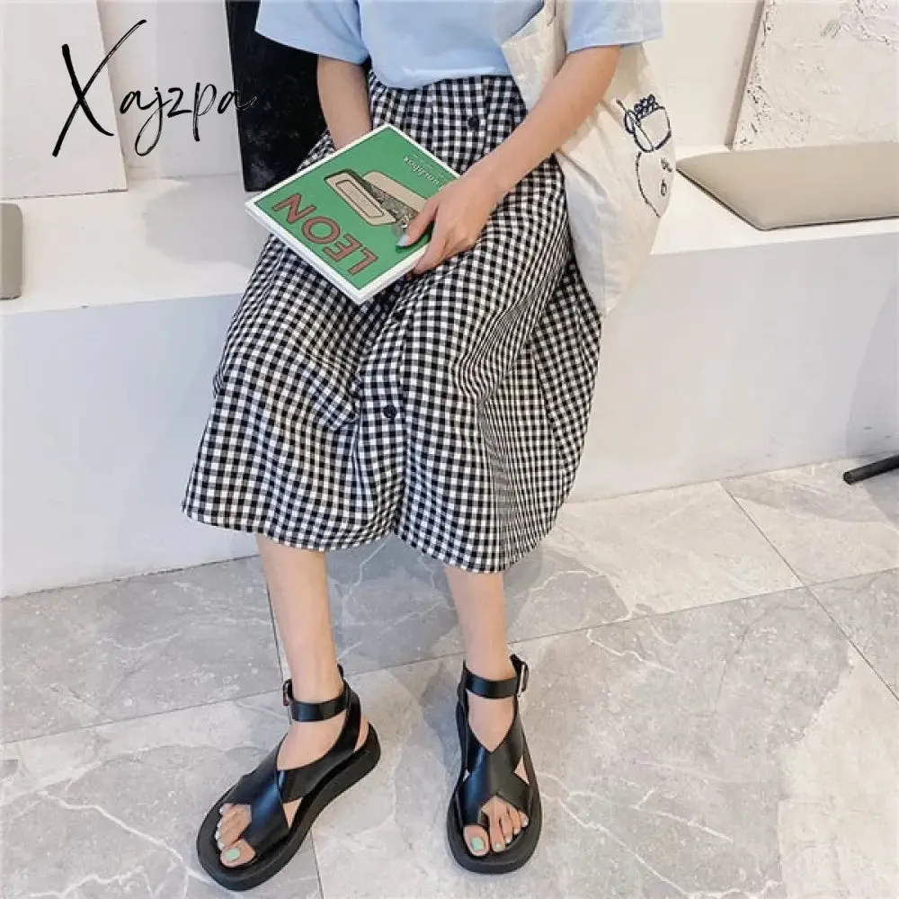 Xajzpa - Women Summer Sandals Beach Sandals Fashion Flats Shoes New Sandal Non-slip Flat Sandals Buckle Black And White